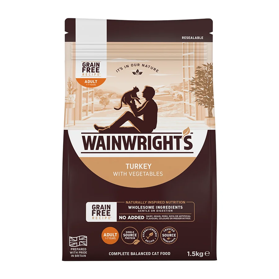 Premium Wainwright x27 s Grain Adult Dry Cat Food Turkey with Veg 1.5kg Verified