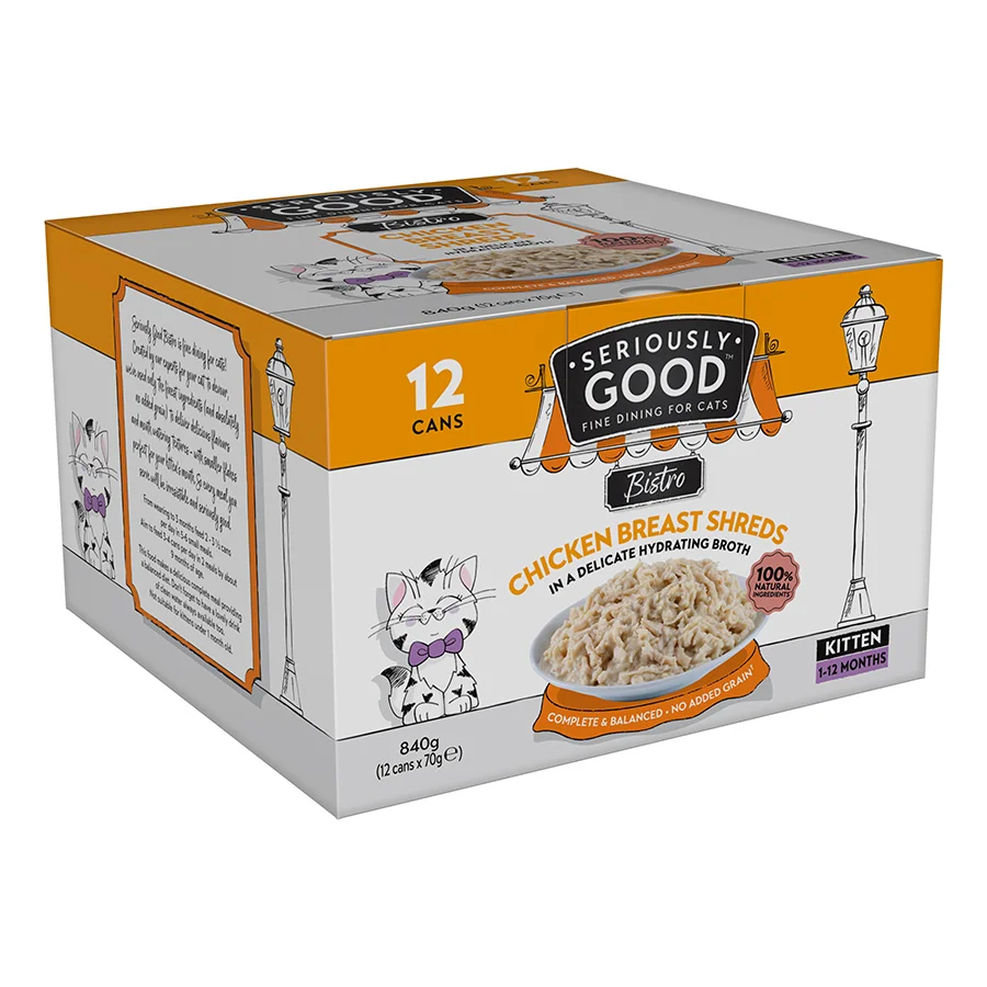 Environmentally Friendly Seriously Good Wet Kitten Food Chicken Breast Shreds 12x70g Genuine