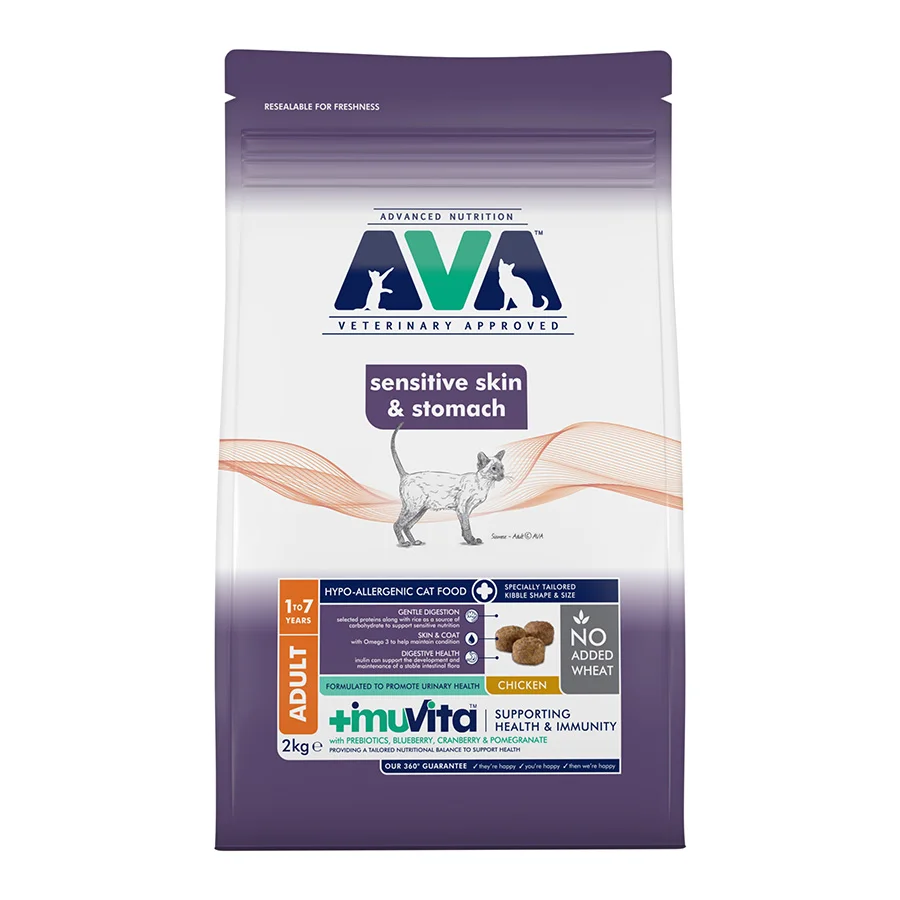 Enhanced AVA Sensitive Skin Stomach Adult Dry Cat Food Chicken 2kg First-Class
