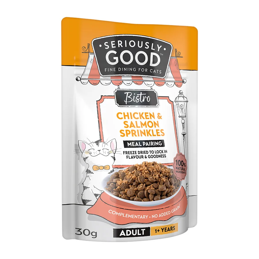 Durable Seriously Good Sprinkles Meal Pairing Wet Cat Food Chicken Salmon 30g Relaxed