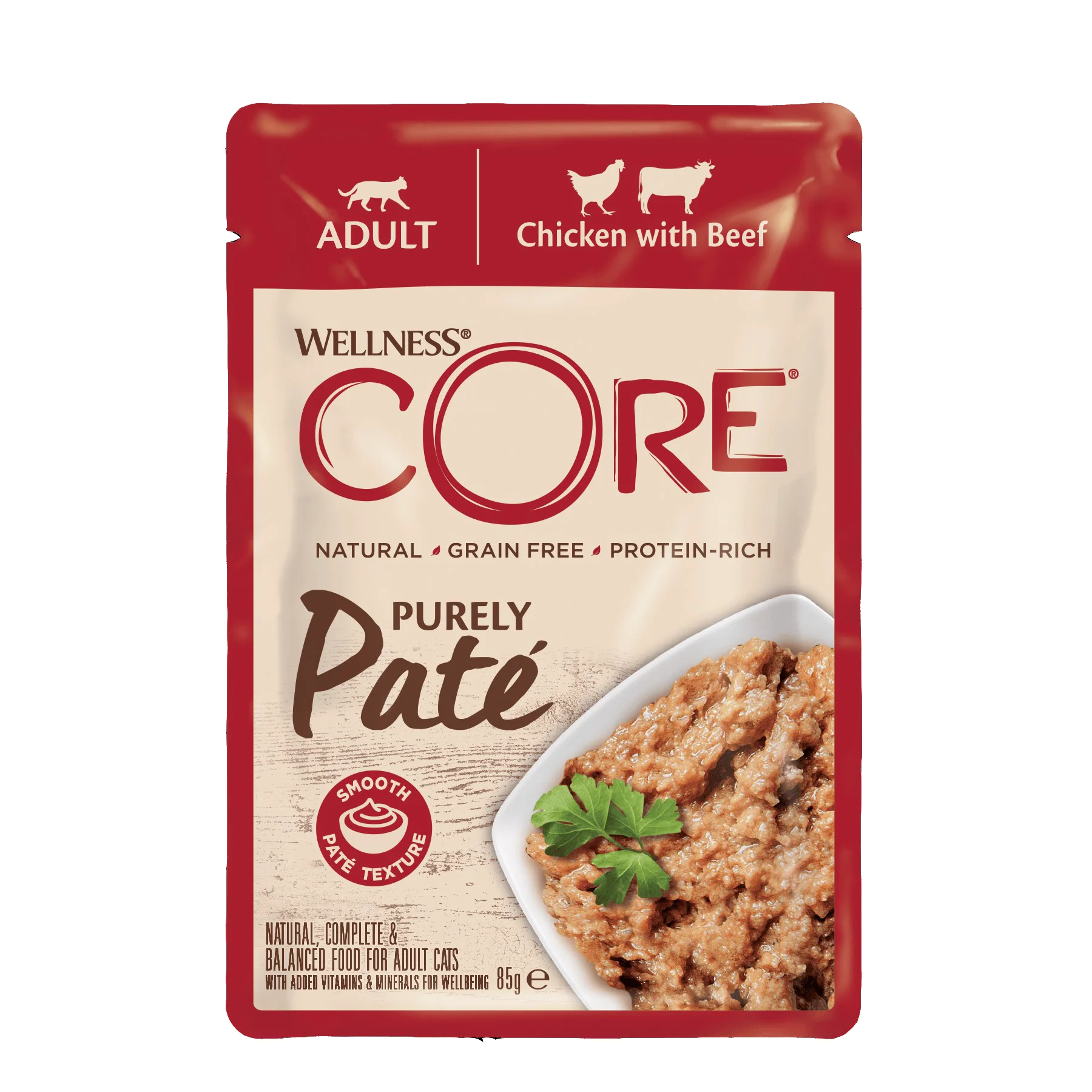 World-Class Wellness Core Purely pate Adult Wet Cat Food Chicken with Beef 85g Healthy