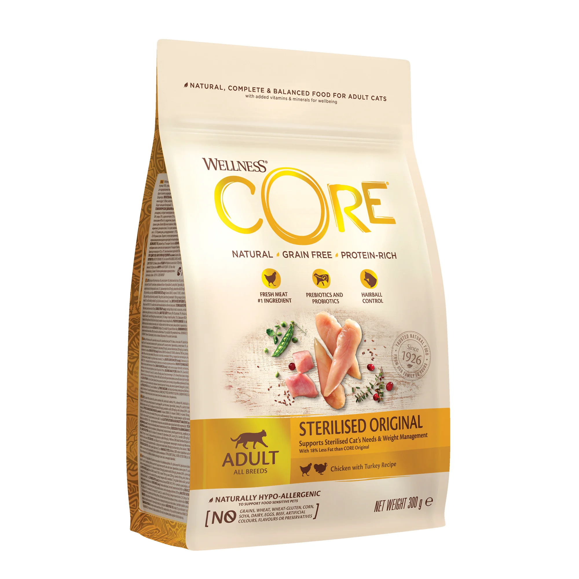Clean Wellness Core Sterilised Adult Dry Cat Food Chicken with Turkey 300g Luxury