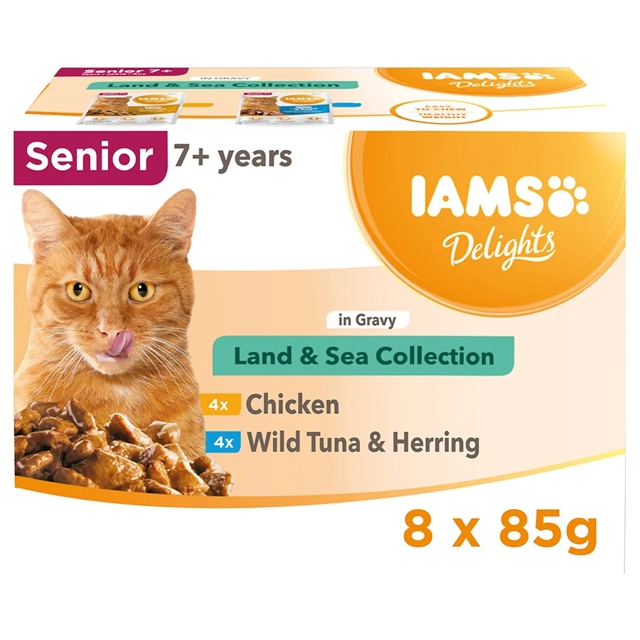 Excellent Iams Delights Senior Cat Wet Food Land Sea In Gravy 8x85g Quality