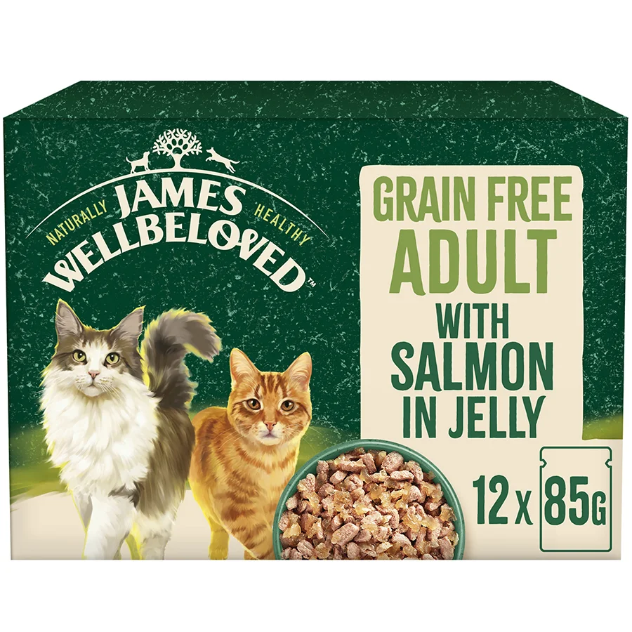 Exclusive James Wellbeloved Grain Adult Cat Wet Food Salmon Jelly 12x85g Easy-to-Use