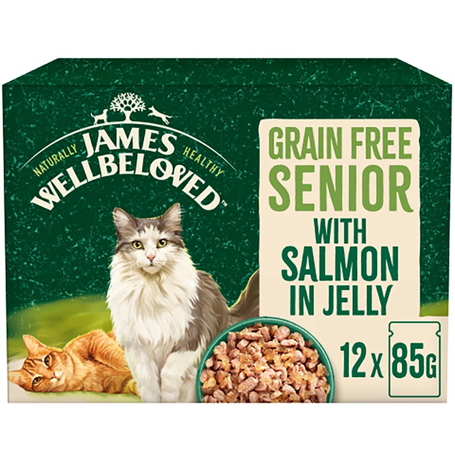 Fashionable James Wellbeloved Grain Senior 7 Wet Cat Food Salmon Jelly 12x85g Classic