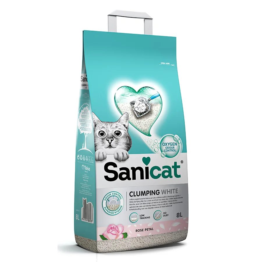 Exclusive Sanicat White Rose Petal Scented Clumping Cat Litter 8L Artisan