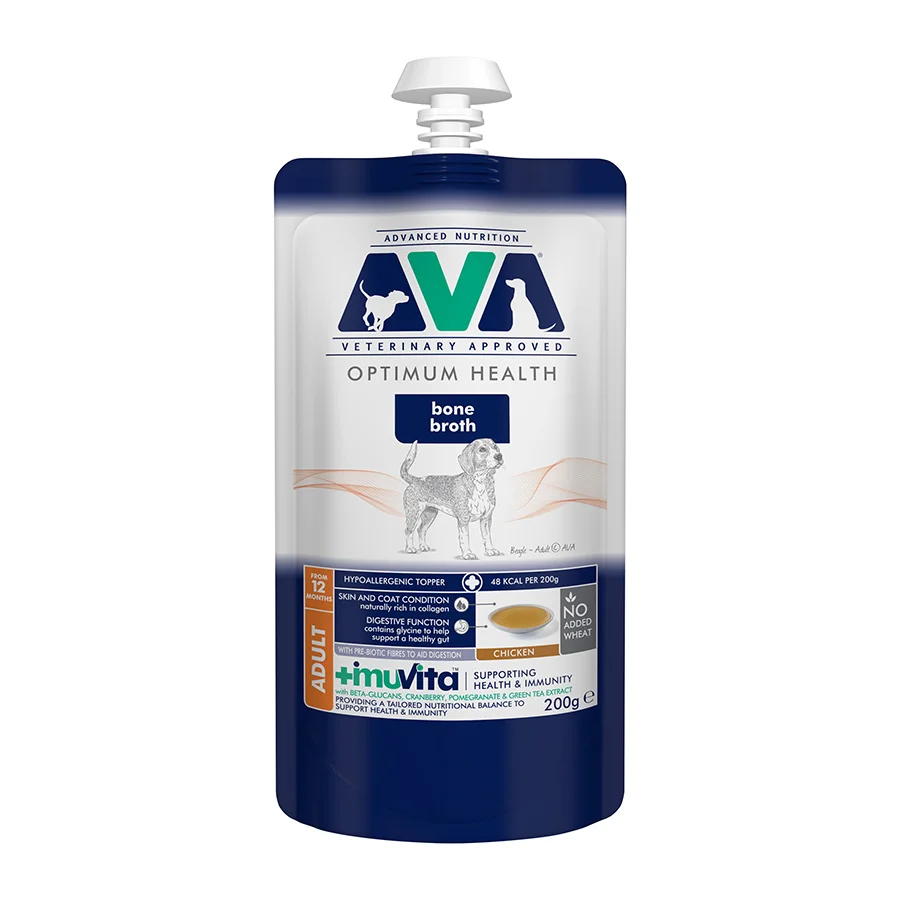 Advanced AVA Hypoallergenic Bone Broth Wet Adult Dog Food Topper Chicken 200g Luxury