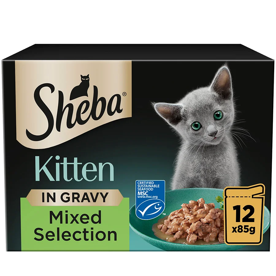 Versatile Sheba Mixed Selection Wet Kitten Food in Gravy 12x85g Pouches Original