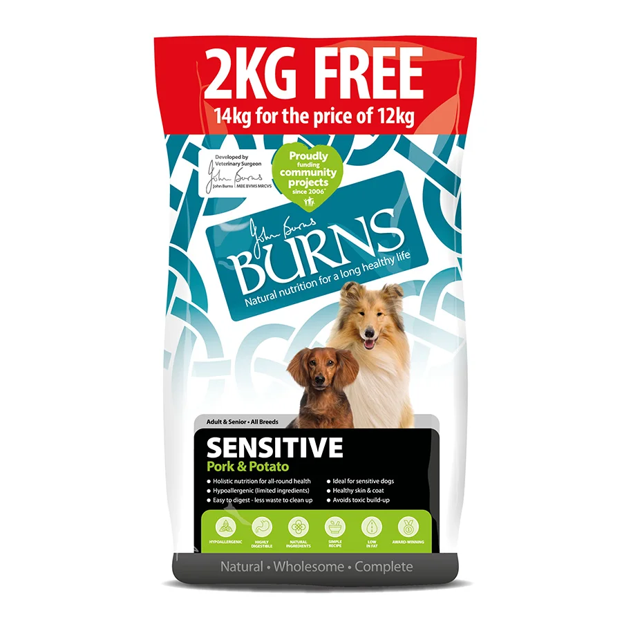 Smooth Burns Sensitive Adult Dry Dog Food Pork Potato 12kg Easy-to-Use