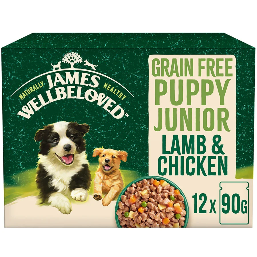 Exceptional James Wellbeloved Grain Wet Puppy Food Lamb Chicken in Gravy 12x90g Pouches Easy-to-Use