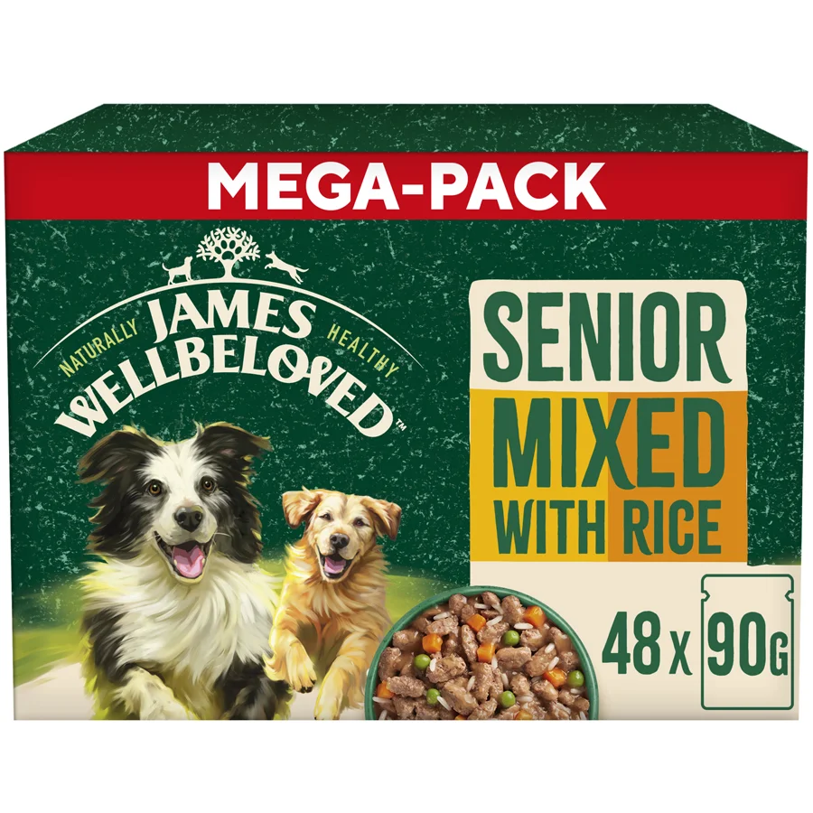 Next-Generation James Wellbeloved Senior Wet Dog Food in Gravy Mixed Pack 48x90g Pouches Fine Crafted