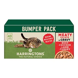 Elegant Harringtons Wet Adult Cat Food Meat In Gravy 40 x 85g Pouches First-Class