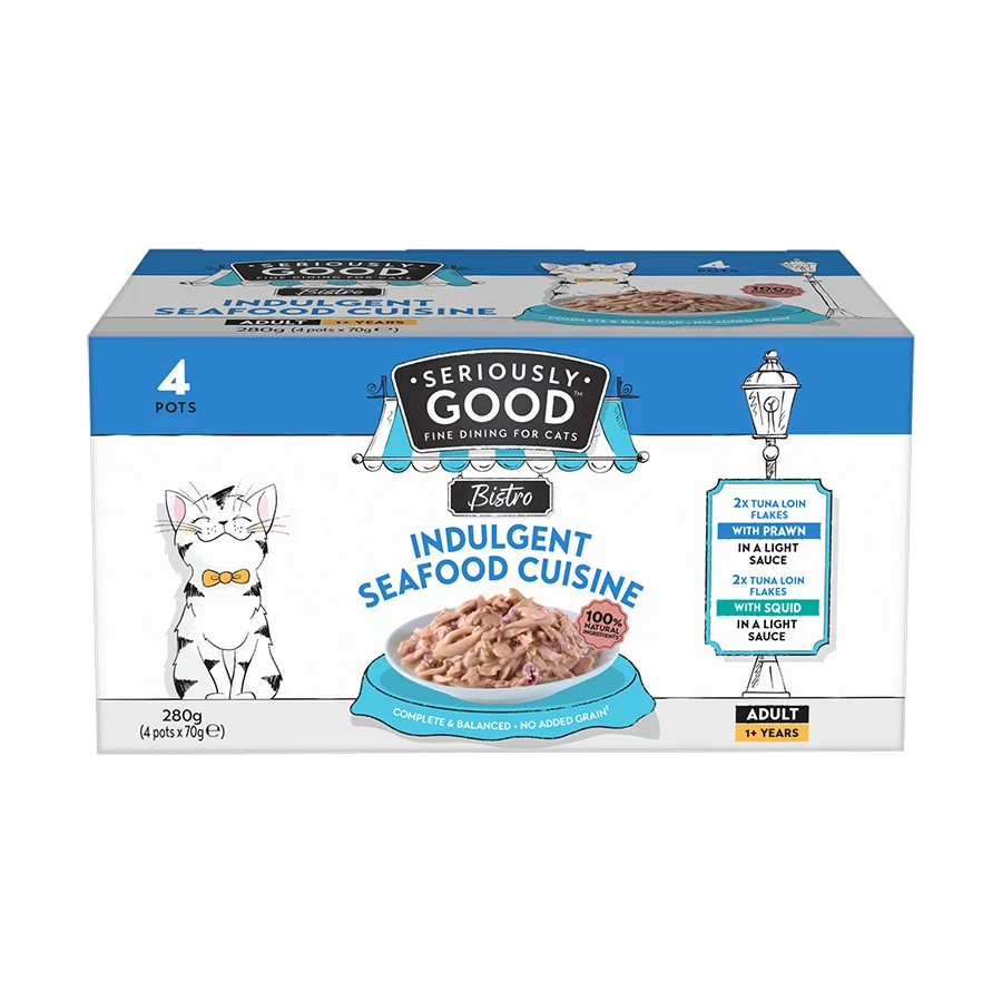 Green Seriously Good Wet Adult Cat Food Indulgent Seafood Cuisine 4 x 70g Professional