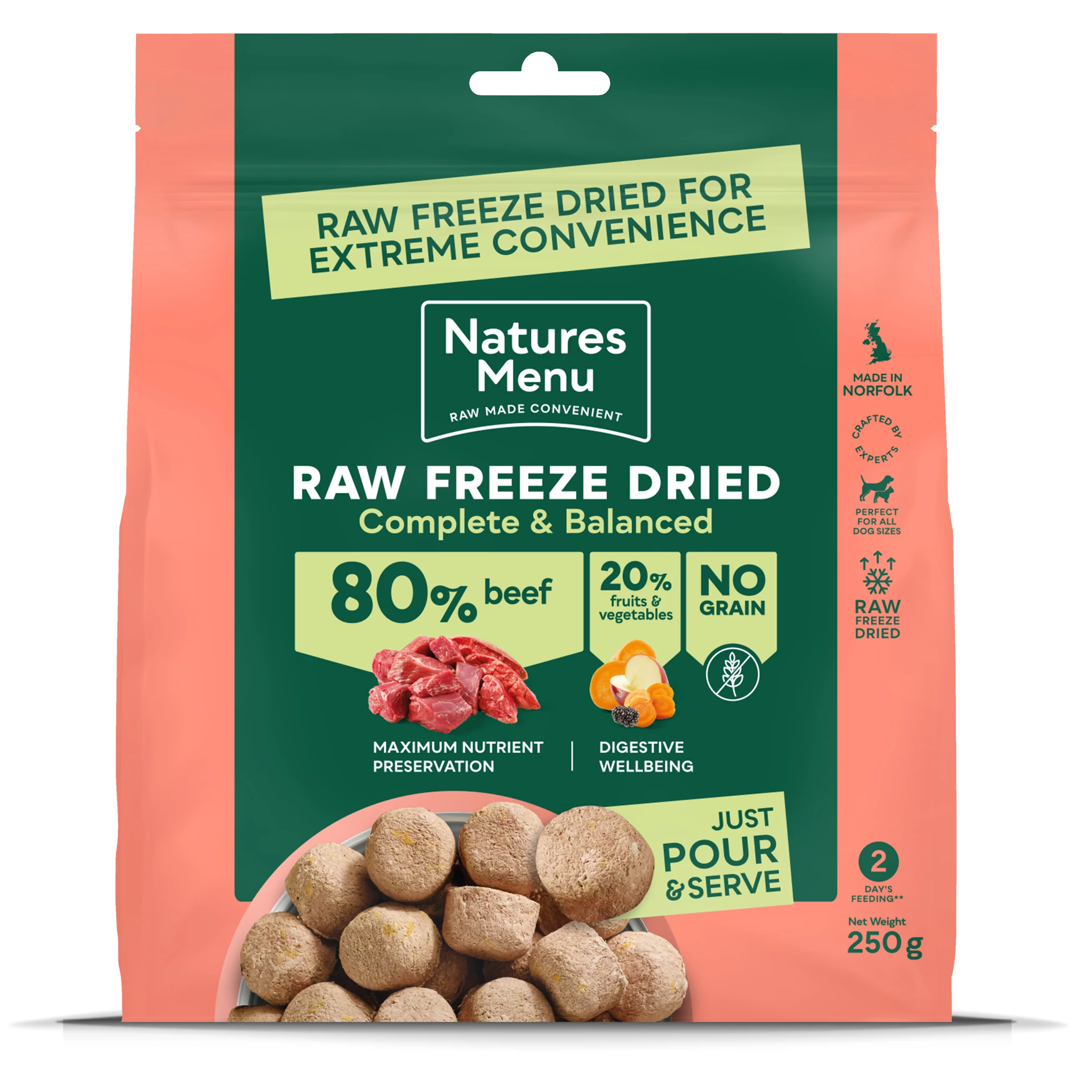 Green Natures Menu Raw ze Dried Adult Dog Food Beef 120g Sustainable