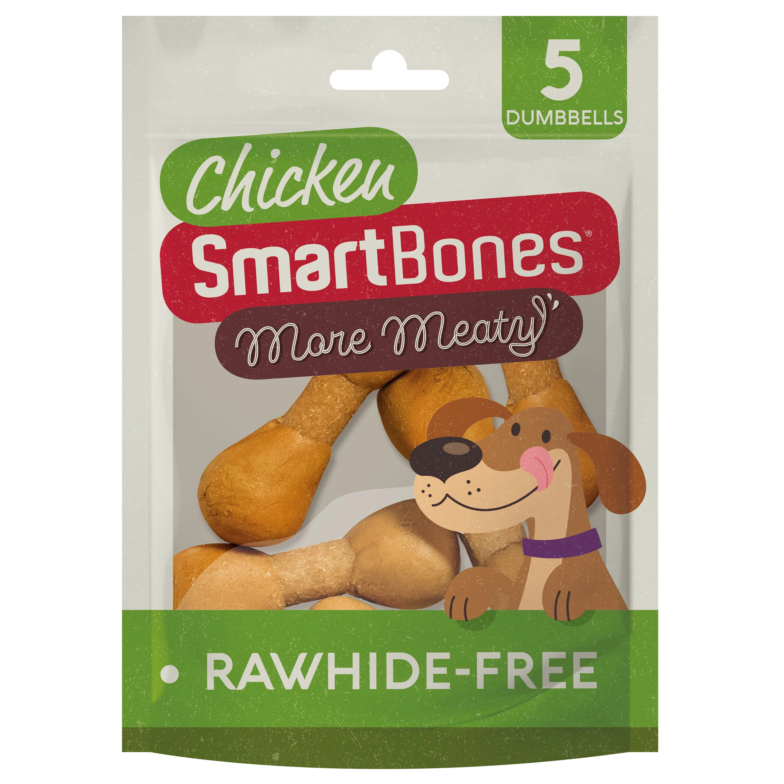High-End SmartBones More Meaty Rawhide Chicken Dumbbells Dog Treats 100g 5 Pack Recyclable