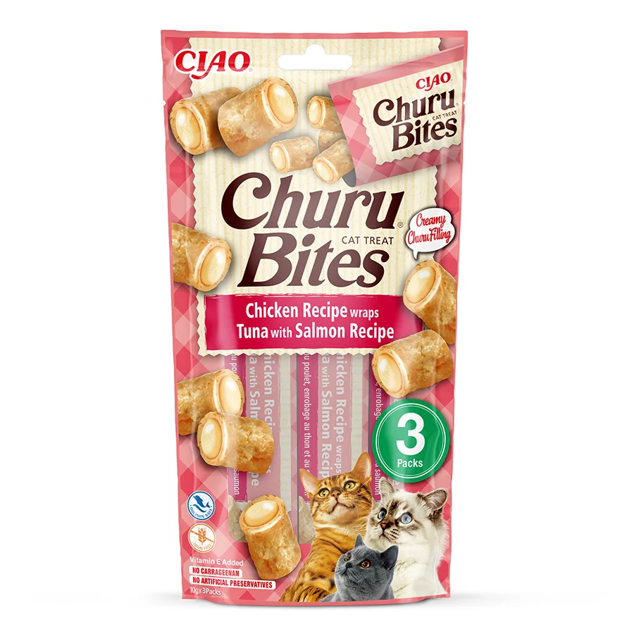 Premium Material Ciao Churu Cat Treat Bites Chicken， Tuna Salmon Bites 3x10g Certified