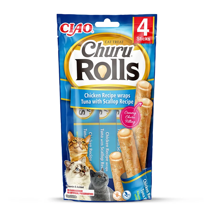 Eco-Friendly Ciao Churu Cat Treat Rolls Chicken， Tuna Scallop 4x10g Reusable