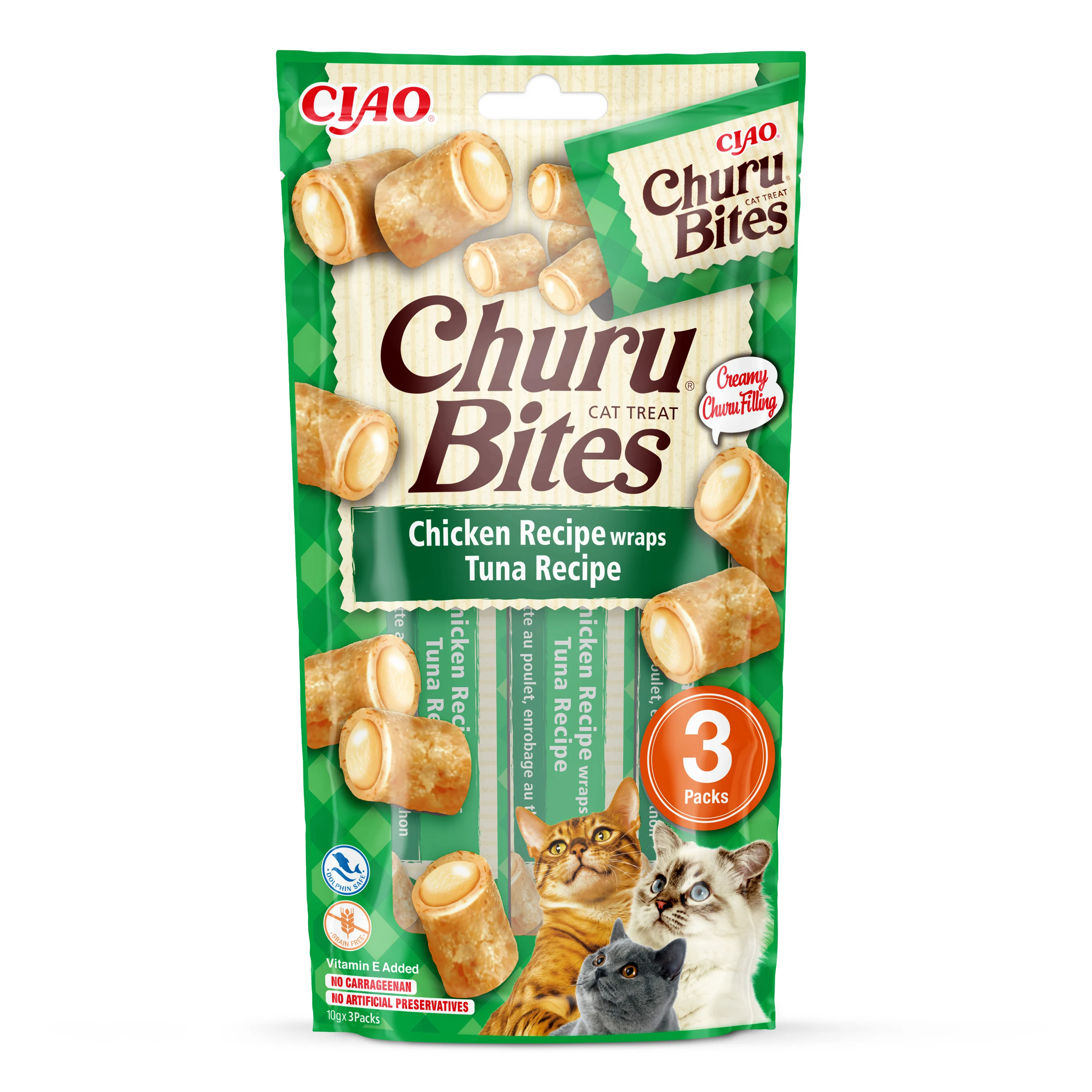 Organic Ciao Churu Cat Treat Bites Chicken with Tuna 3x10g Soft
