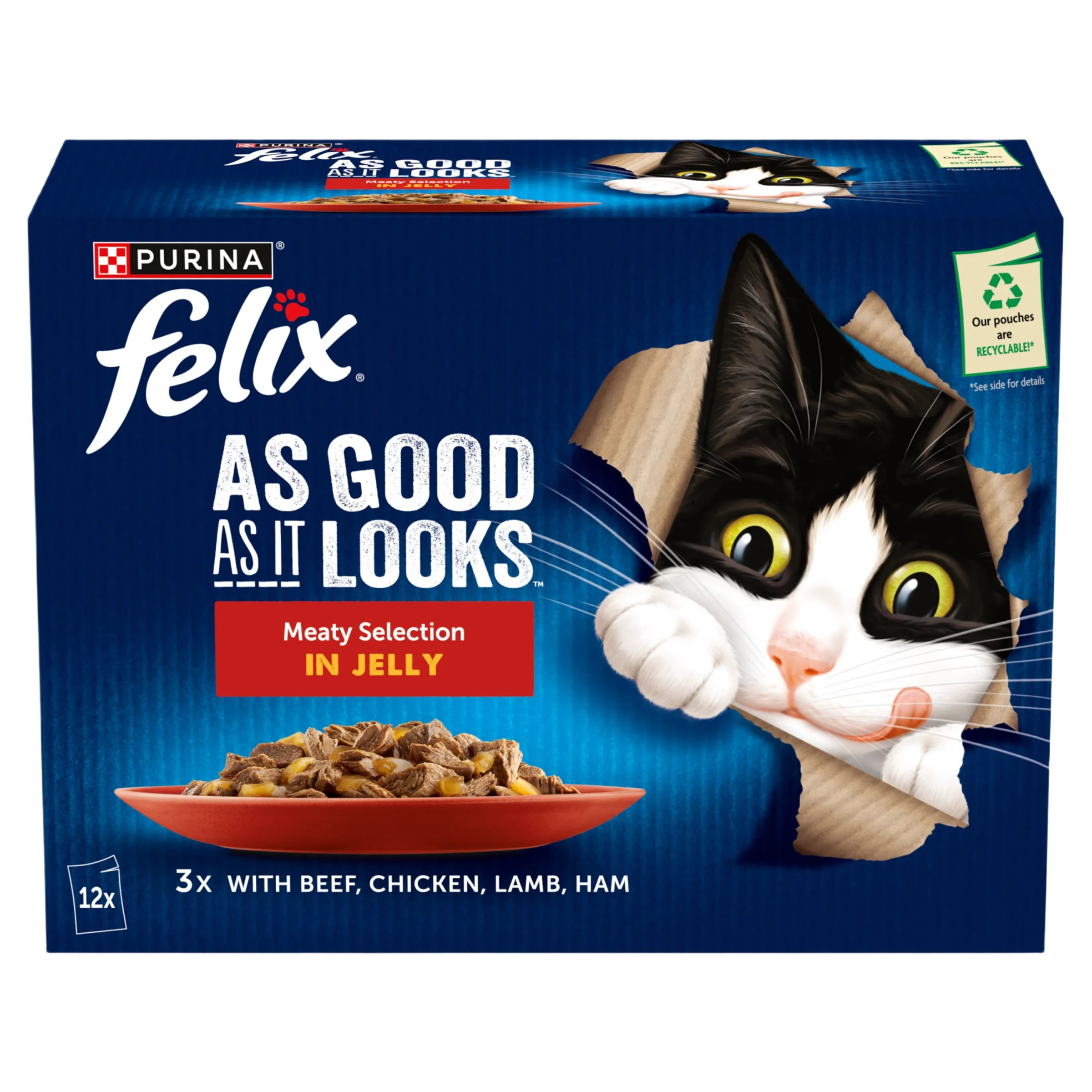 First-Class Felix As Good As it Looks Adult Wet Cat Food Beef Selection In Jelly Detailed