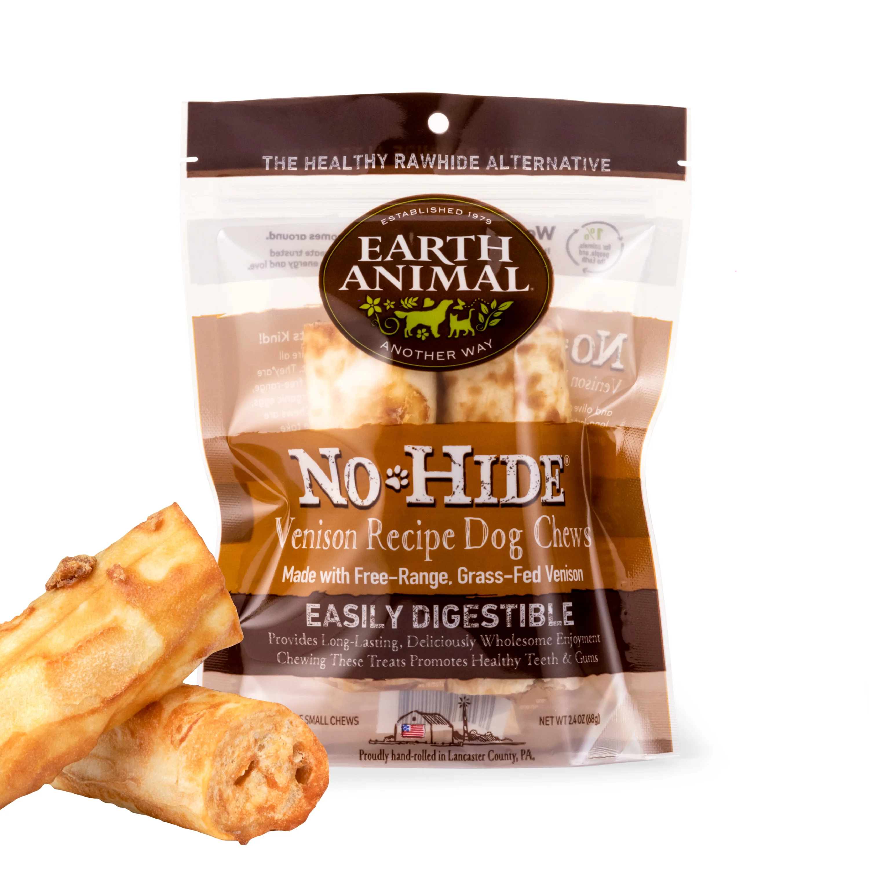 Convenient Earth Animal No-Hide Dog Treat Chews Venison Small x2 68g Fine Crafted