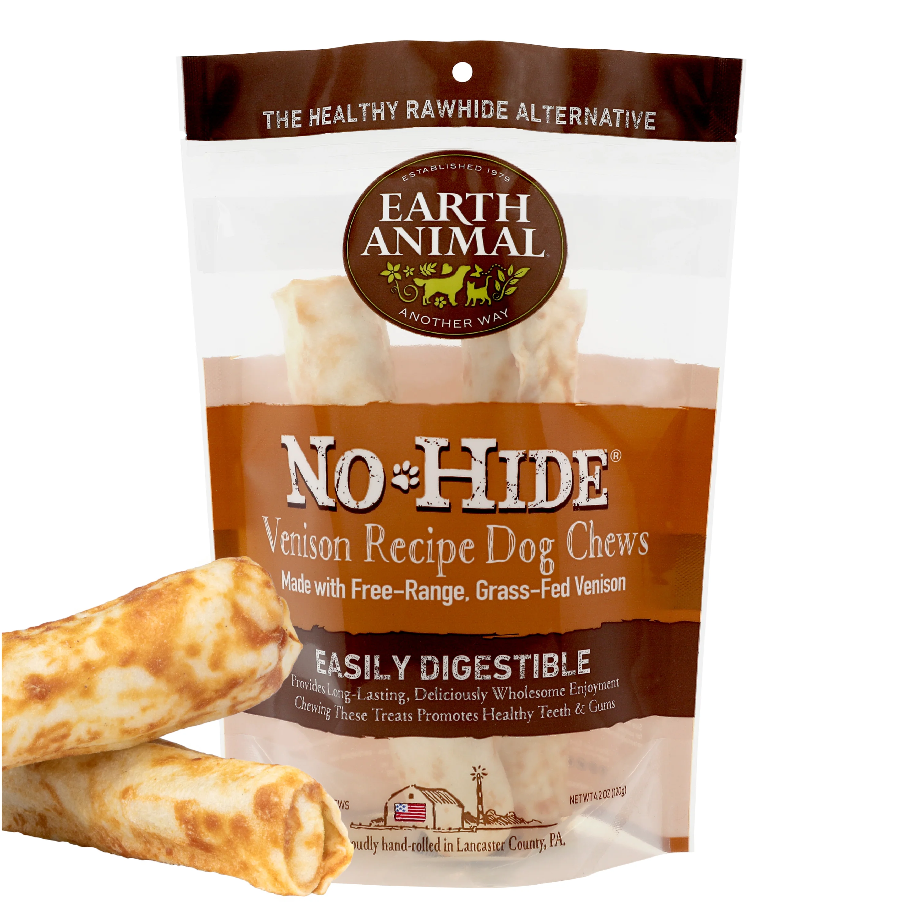 Advanced Earth Animal No-Hide Dog Treat Chews Venison Medium x2 120g Breathable